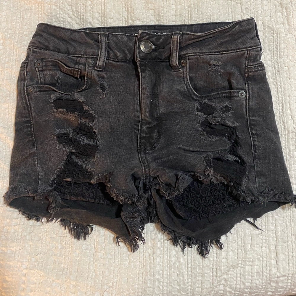 Black distressed high rise/waist denim shorts